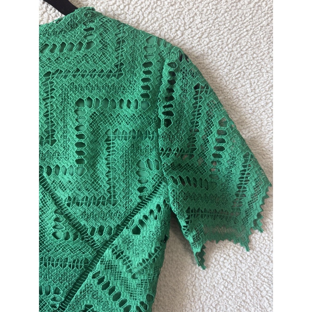 Bardot Green Lace Dress Size XS Sheath Short Sleeve Zip Back Elegant - Picture 6 of 9